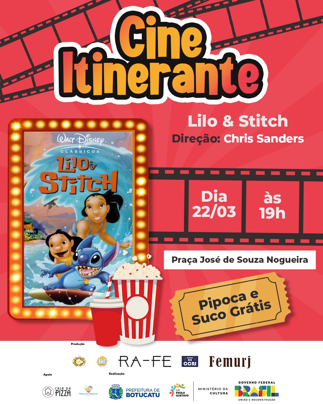 Cine Itinerante apresenta o filme Lilo & Stitch ao ar livre em Rubião Junior