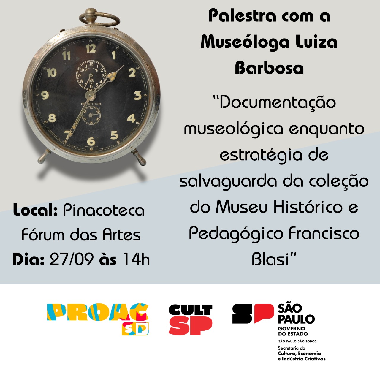 Palestra: Documentação museológica enquanto estratégia de salvaguarda da coleção do Museu Histórico e Pedagógico Francisco Blasi