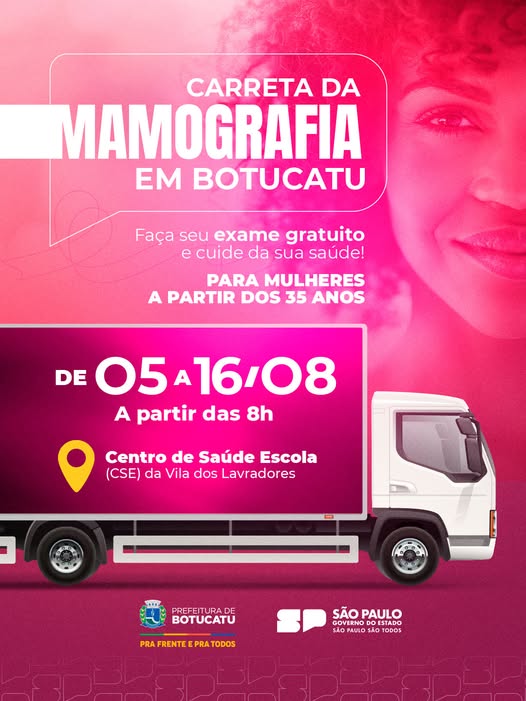 Carreta para exames de mamografia atenderá de 5 a 16 de agosto em Botucatu