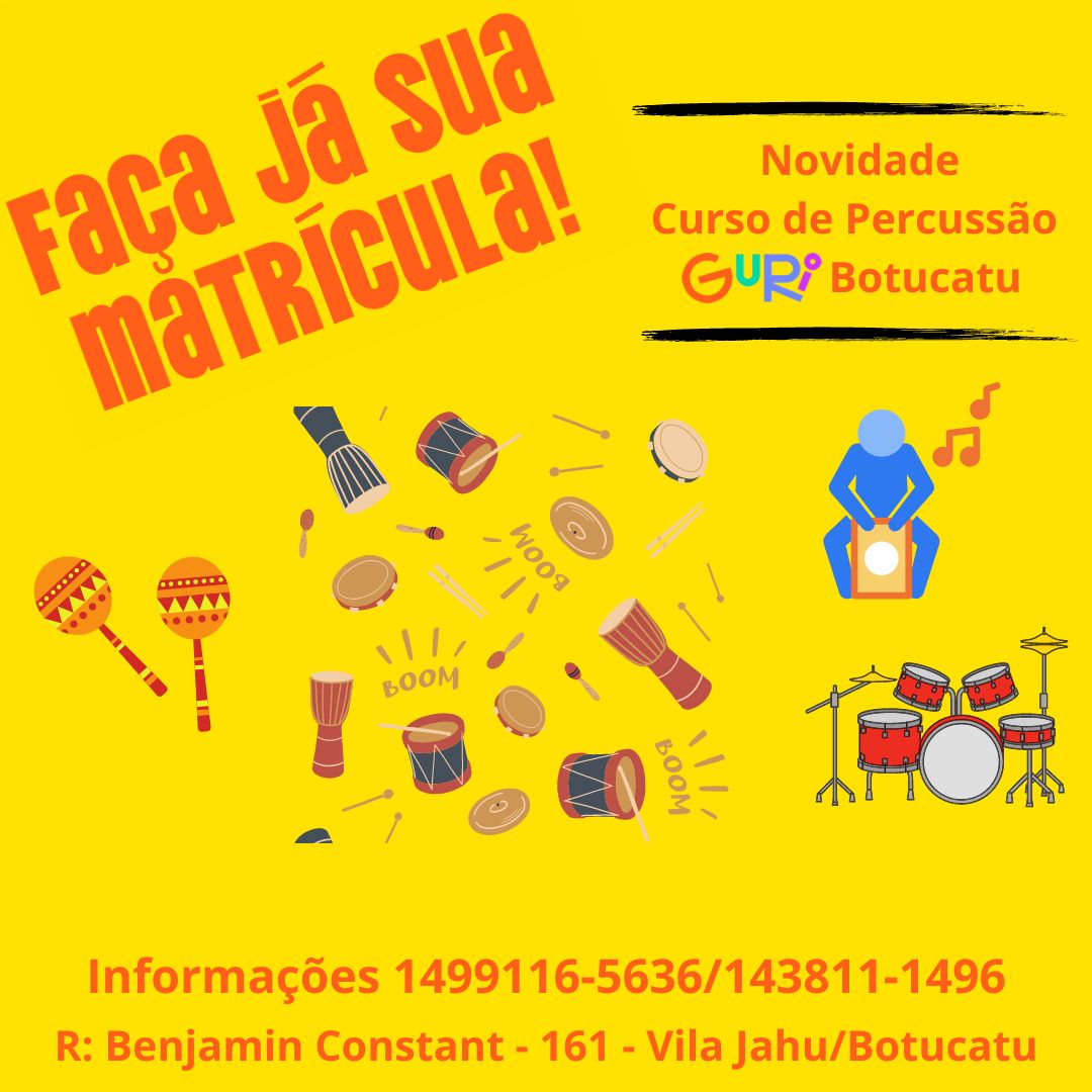 Projeto Guri abre vagas para cursos de Percussão e Canto