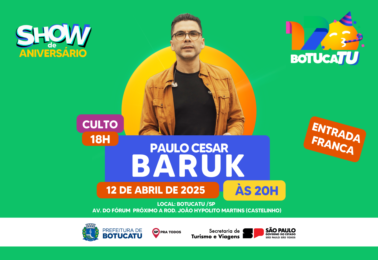 Botucatu 170 Anos: Paulo Cesar Baruk vem com a música evangélica para o aniversário