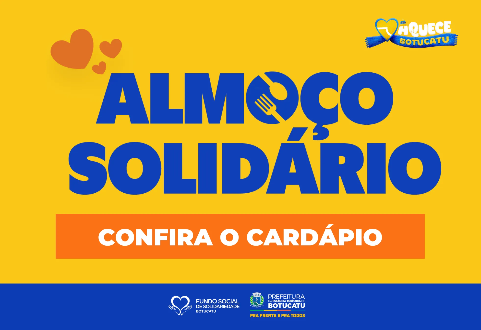 Almoço Solidário: confira o cardápio do seu almoço no próximo domingo! 