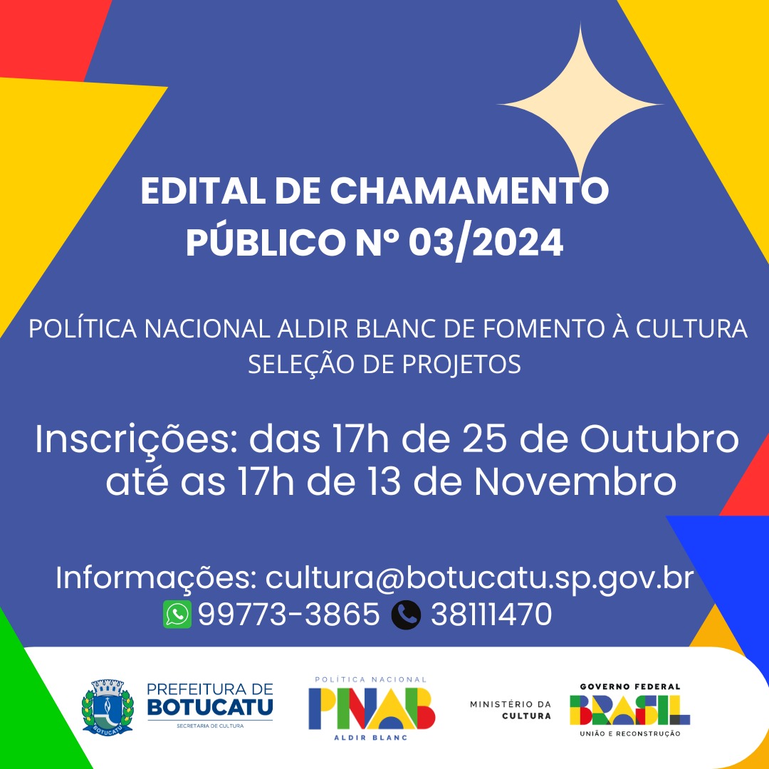 Secretaria de Cultura abre Inscrições para o Edital da Política Nacional Aldir Blanc de Fomento à Cultura em Botucatu