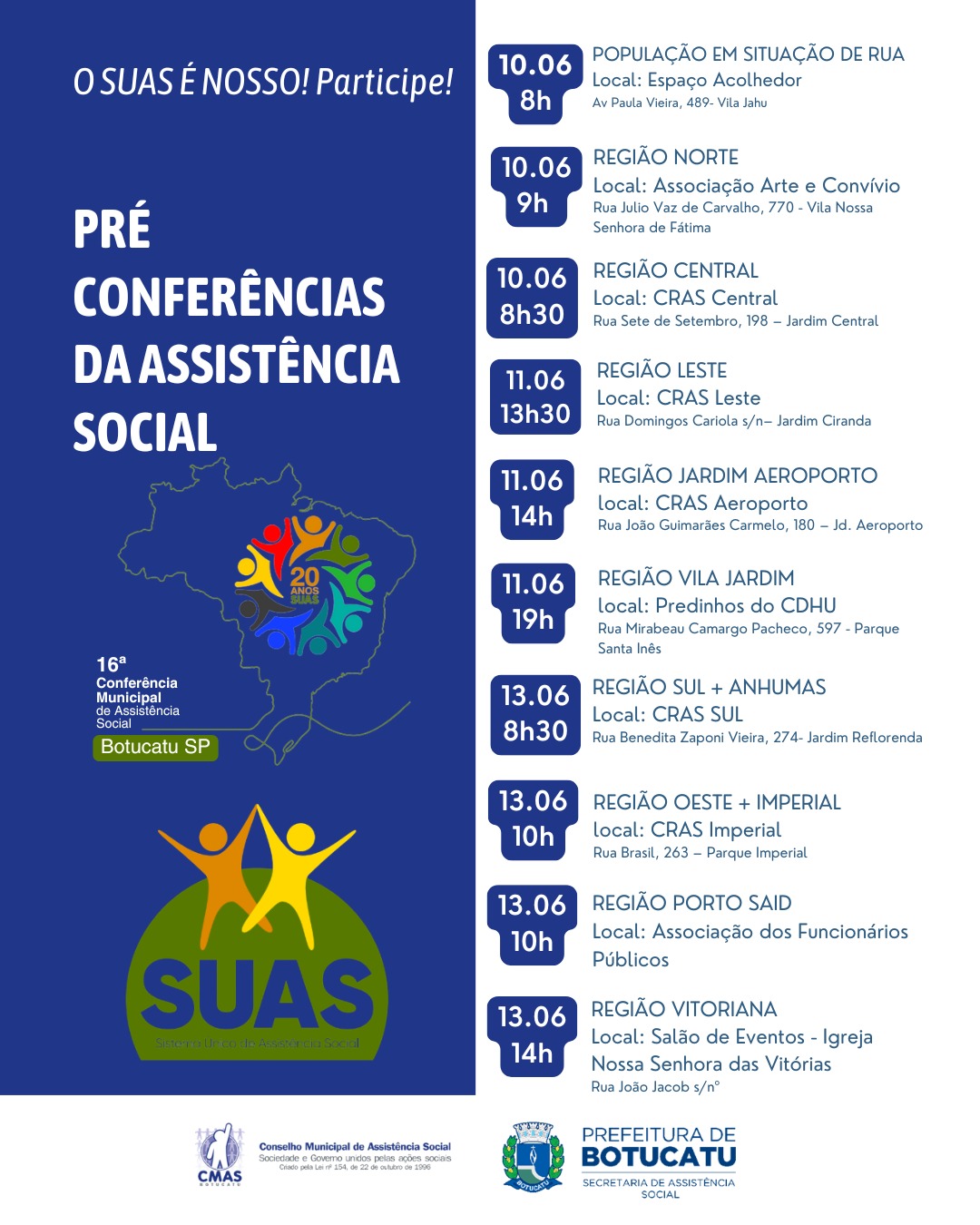 Pré-Conferências da Assistência Social começam na próxima terça, 10 de junho