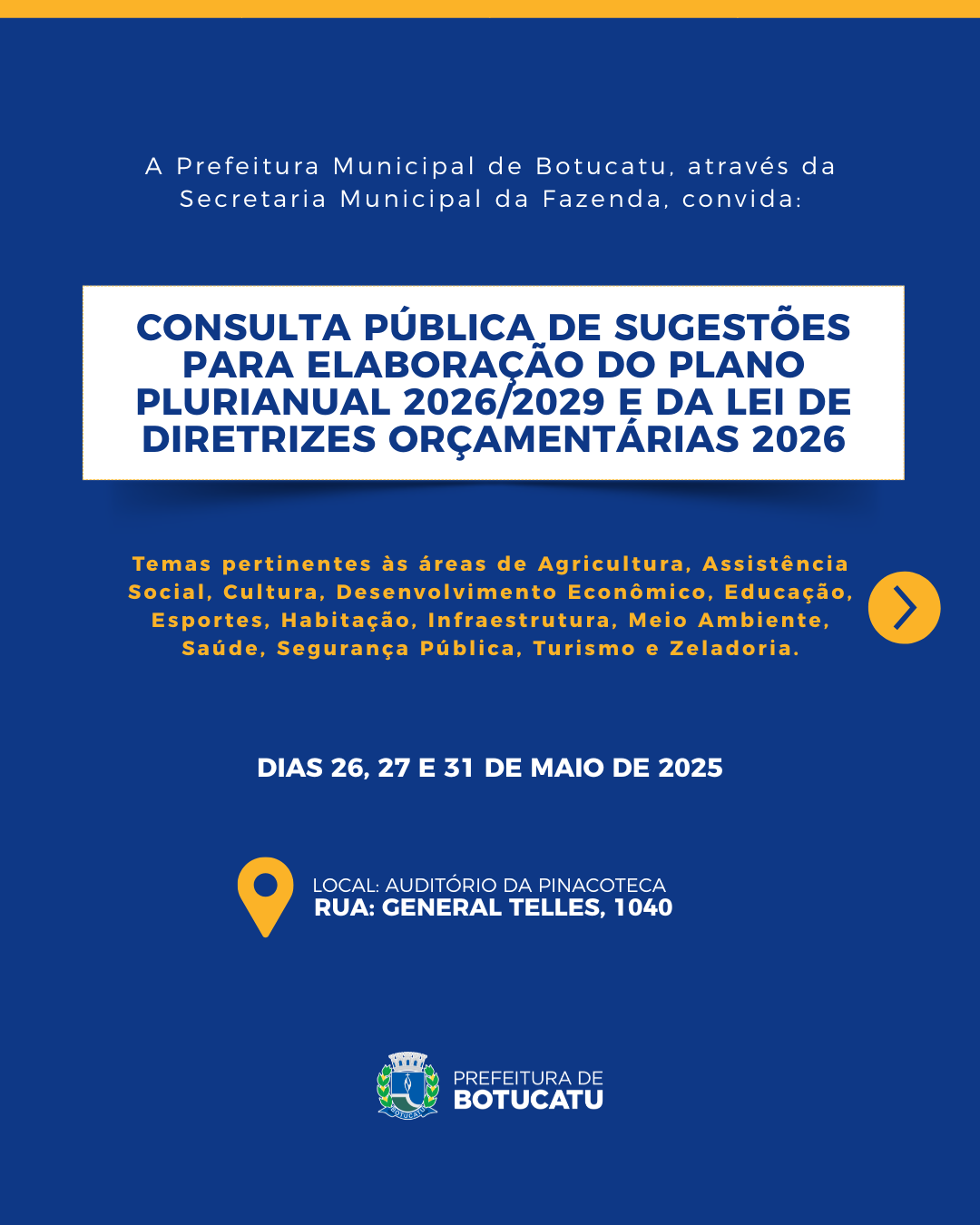 Prefeitura fará consulta pública sobre PPA 2026/2029 e LDO 2026