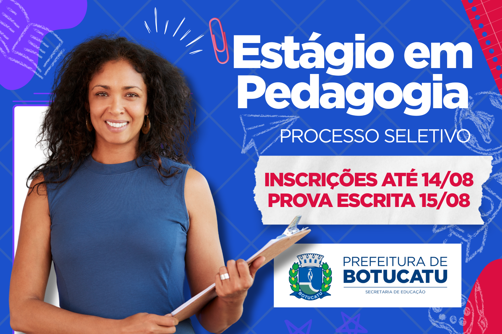 Educação abre inscrições para cadastro reserva de estágio em Pedagogia